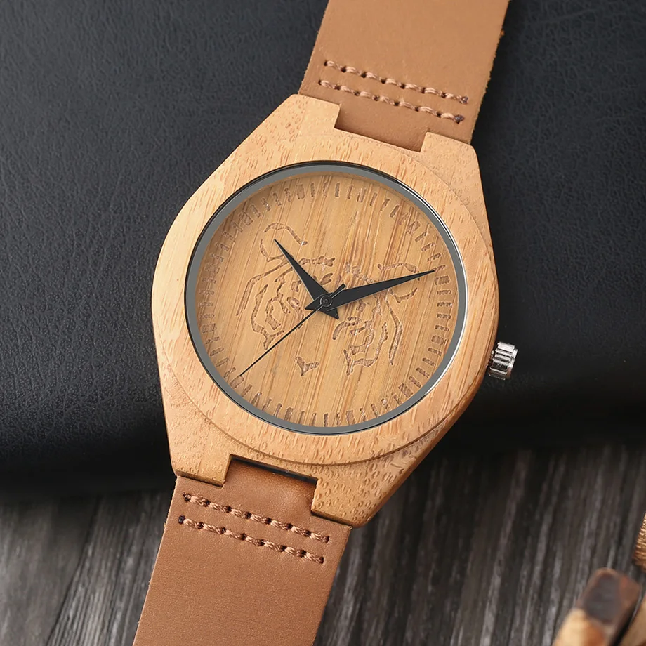 Top Unique Men Natural Wood Watches Tiger Pattern Genuine Leather Bracelet Sport Quartz Watch Male Special Gift (11)