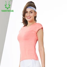 Vansydical рубашки для йоги Сексуальная сорочка с низким вырезом на спине Женская майка с коротким рукавом дышащие спортивные футболки для бега майка для бега