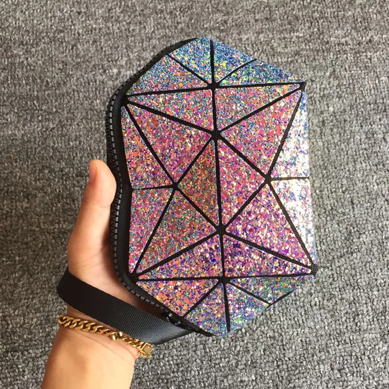 هندسية شبه دائرة التجميل حقيبة للنساء حقيبة مستحضرات تجميل fashional حقيبة مستحضرات تجميل العلامة التجارية