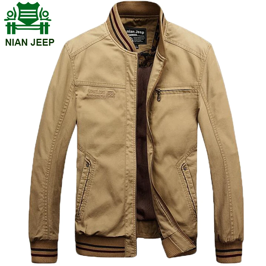 NIAN JEEP Brand Clothing Military Jacket for Men Stand Collar Army Coat Solid Color Plus Size