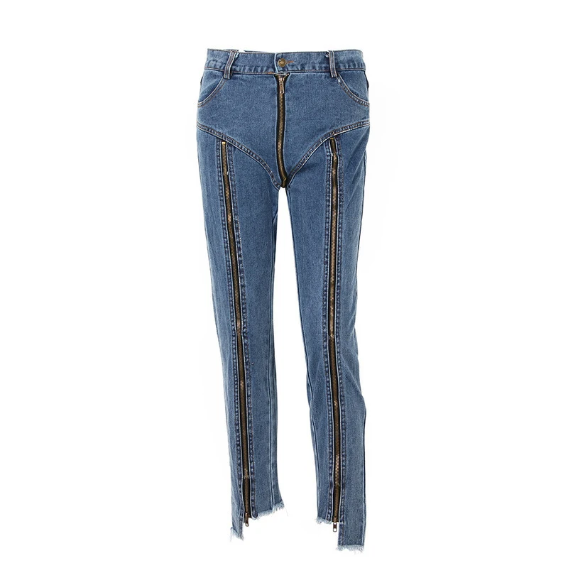 GALCAUR, летние джинсы для женщин, высокая талия, хит, цвет, тонкие, с неровным подолом, длинные штаны, женская мода, одежда, новинка - Цвет: Blue