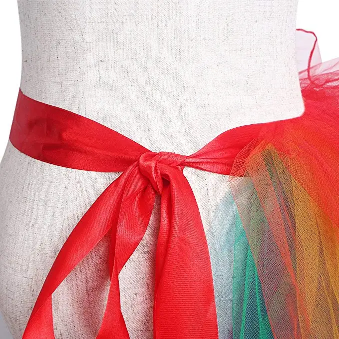 Women Girls Dancing Tutu Layered Organza Lace Rainbow Bustle Skirt Ruffle Tiered Clubwear