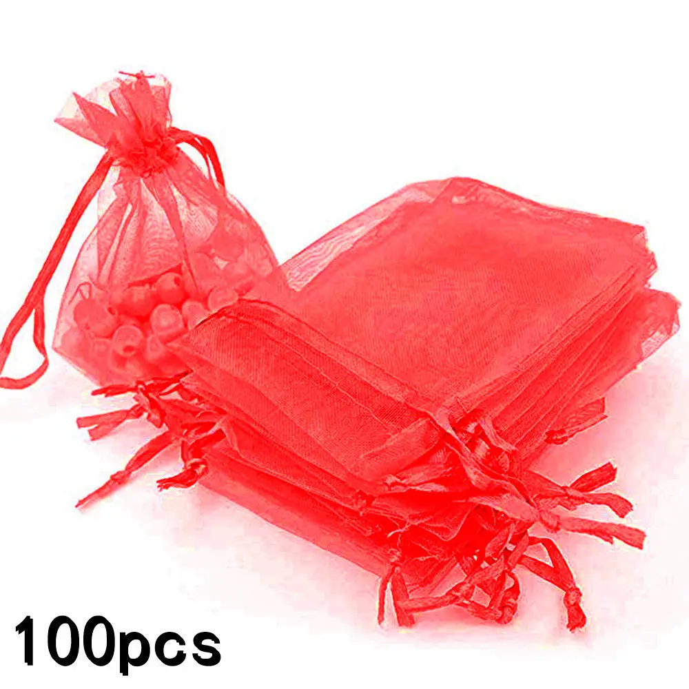 100 шт держатели для подарков Рождественская упаковка сумки из органзы праздничные вечерние пакеты для упаковки DIY свадебные мешки марлевые мешочки - Цвет: Red