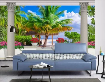 

Custom photo 3d wallpaper Non-woven mural garden balcony coconut trees room painting 3d wall murals wallpaper for walls 3 d
