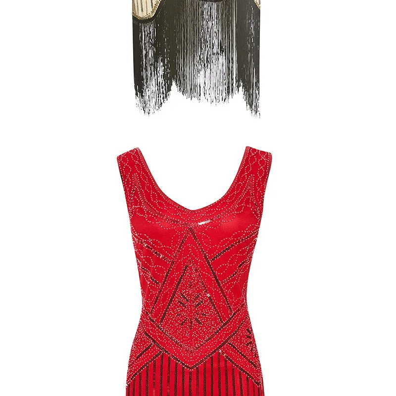 Женское вечернее платье Robe Femme S 1920 S Great Gatsby Flapper Sequin Fringe Midi платье Vestido летнее арт-деко Ретро новое платье