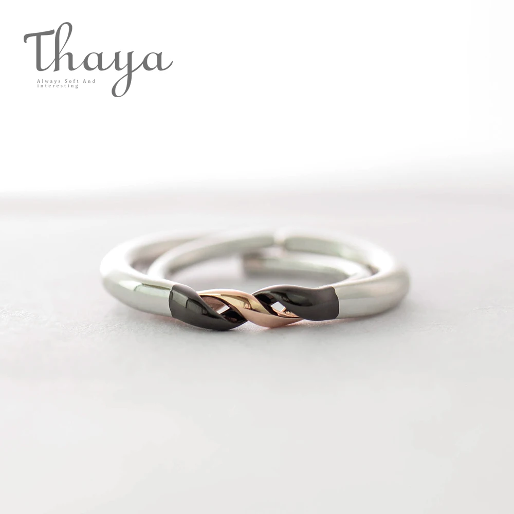 Thaya обмотки дизайн палец кольцо s925 серебро черный и розовое золото Простой Пара блокировочные кольца для женщин элегантные ювелирные изделия