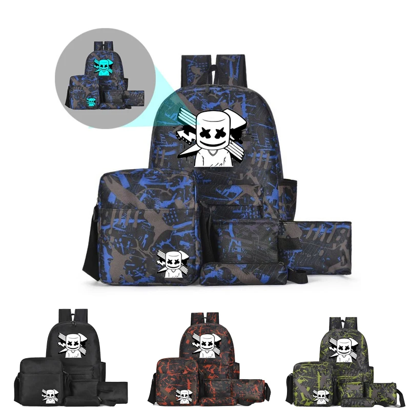 

Fashion 5/pcs luminous mochila marshmallow of student for teenager student backpack USB charging laptop anti-theft school bags