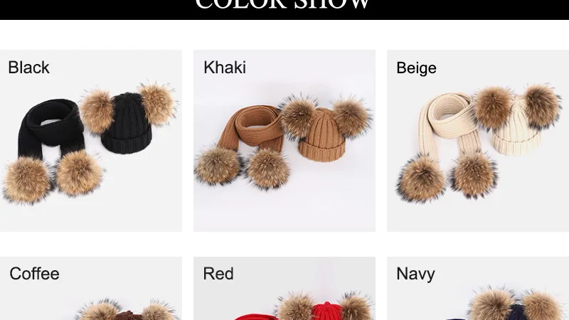 Комплект из 2 предметов, зимняя одежда для маленьких мальчиков и девочек, из натурального меха енота вязаная шапка и шарф, набор с меховой шар-помпон шапочки; Шапки детская теплая шапочка, костюм