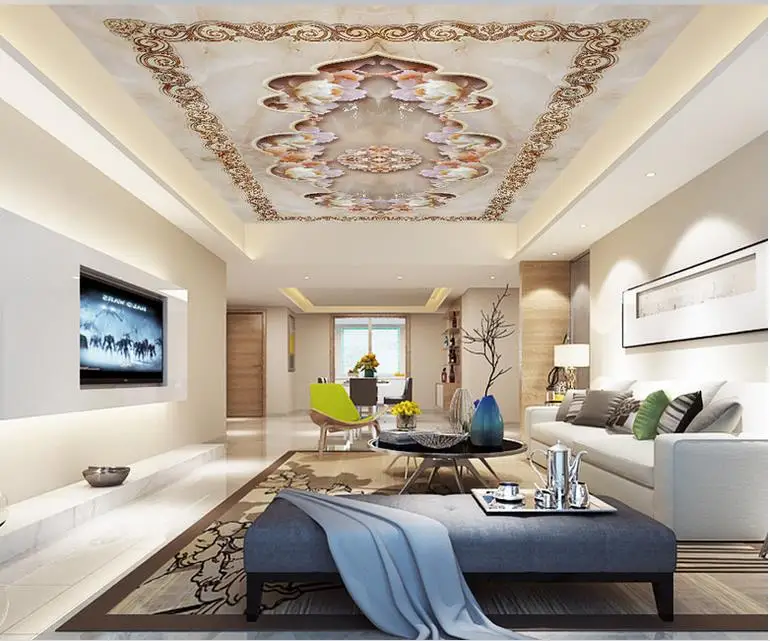 custom 3d ceiling photo Jade carving peony stone wallpaper on the ceiling bedroom 3d stereoscopic wallpaper ceiling murals