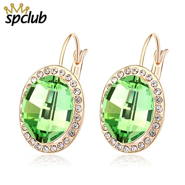 

SPCLUB Brincos Crystals From Swarovski Oval Stud Earrings For Women Femme Bijoux Vintage Earring Statement Wedding Jewelry Gift
