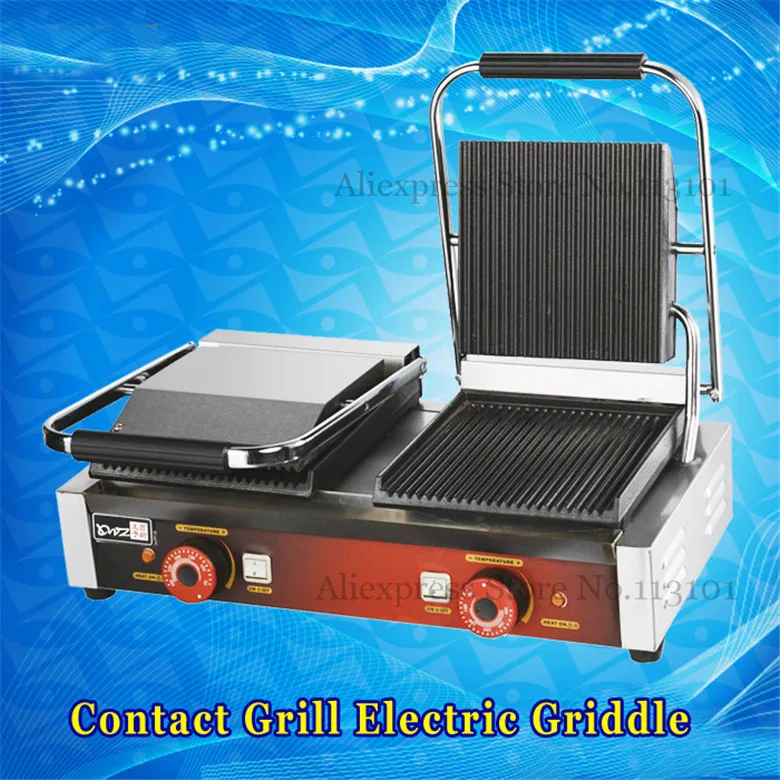 

Electric Grill Griddle, Sandwich Panini Press Grill Sandwich Maker Commercial Barbecue Griddler 2 Heads