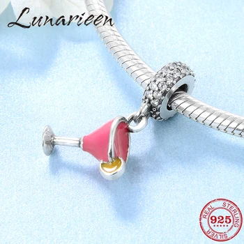 

Hot 925 Sterling Silver Cocktail Glass fine Pendants Beads Fit Original Pandora Charm Bracelet Jewelry making DIY gift
