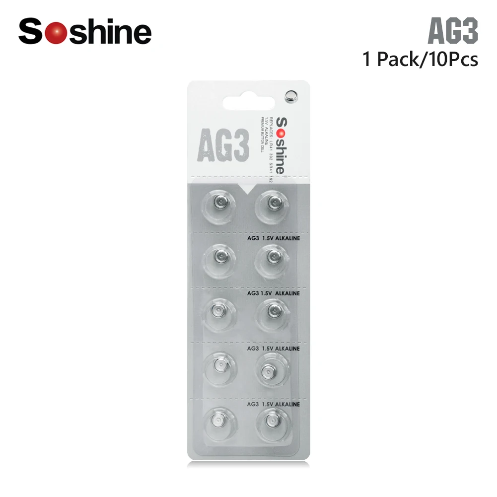 Soshine AG3 LR41 392 SR41 192 1,5 V кнопочный элемент Батарея 384, 392A, AG3, CX41, G3, L736, LR736, SR41, SR41SW музыкальная шкатулка для плюшевых игрушек Часы x10