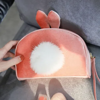 

Cute Girls Lady Makeup Bags With Hairy Ball Cosmetics Bags For Traveling Women Handbag Cosmetic Cases Make Up Bag
