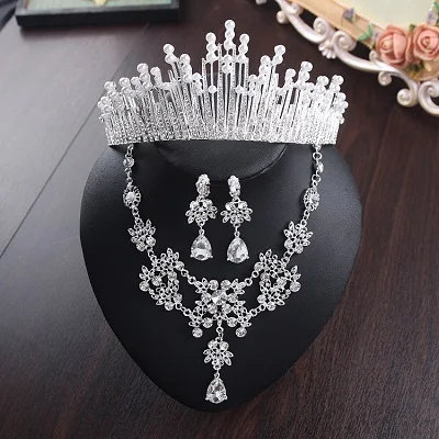 Bride Diaries New Design Crystal Pearl Bride 3pcs Set Necklace Earrings Tiara Bridal Wedding Jewelry Set Accessories (16)