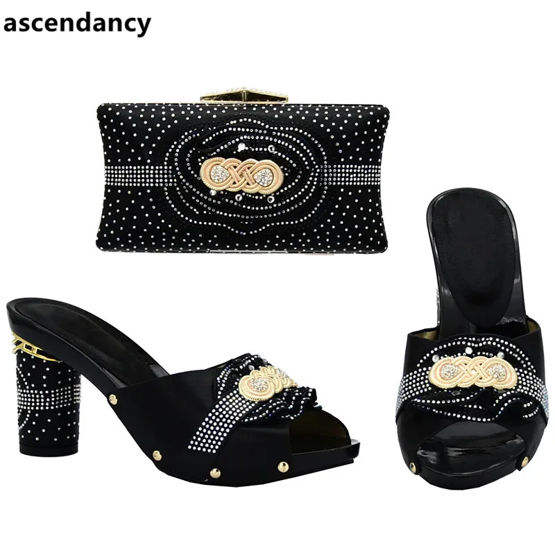 

New Arrival Italian Matching Shoe and Bag Set for Wedding Nigerian Women Wedding Shoes and Bag Set Decorated with Rhinestone