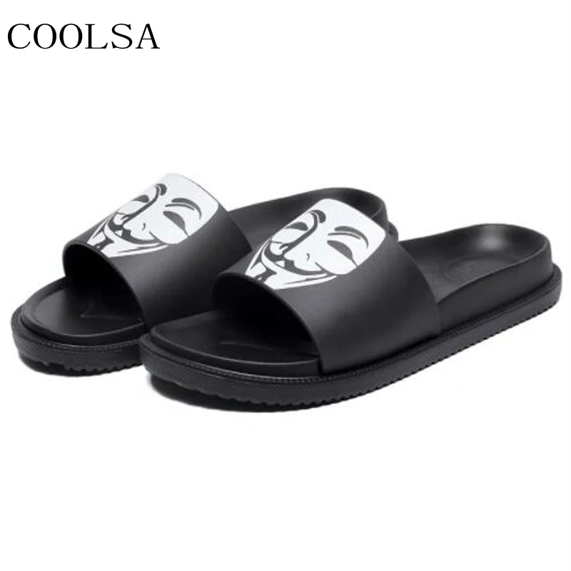 

COOLSA Men's Summer Flat Home Slippers Indoor Non-slip Bathroom Slippers Black Mask Slippers Beach Flip Flops Men Slides Sandals