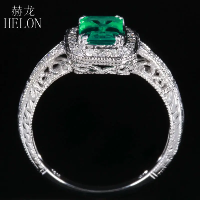 HELON 7X5 мм 0.81ct Изумруд проложить 0.2ct бриллианты хорошее Кольцо Настоящее 10 к белое золото обручальное свадебное Арт Деко женское Ювелирное кольцо