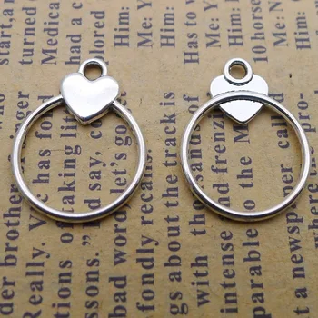 

400pcs Exquisite love hollow circle charms pendants 15*20mm Antique silver accessories craft Jewelry earring bracelet necklace