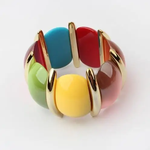 

F&U Resin Crystal European and American fashion color trendy Stretch Elastic Bracelet