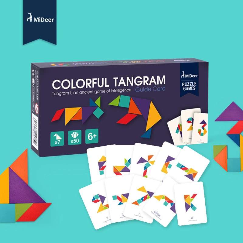 

Mideer Children Beech Wooden Colorful Tangram jigsaw Puzzle Games with cards Early Education Kids Intellectual Toys