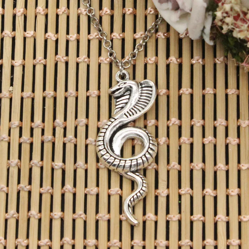 Новая мода king cobra Подвески змея круглый крест цепи Короткие Длинные мужские женские DIY серебряное ожерелье ювелирные изделия подарок - Окраска металла: round chain