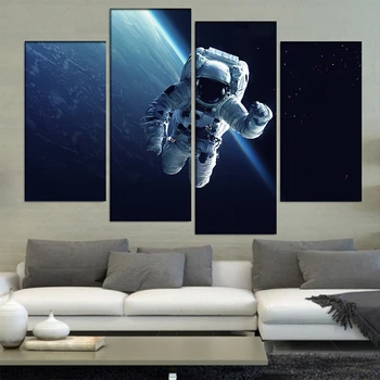 

Modern Home Wall Art Decor Frame Modular Picture 4 Pieces Universe Planets Astronaut HD Print Painting On Canvas For Living Room