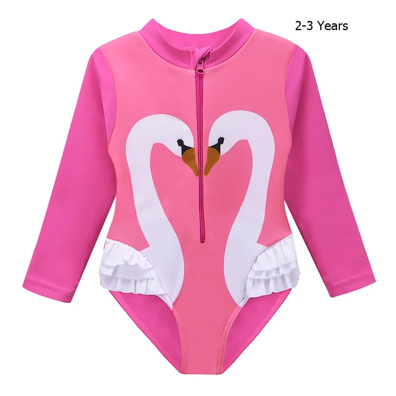 HotPinkSwan 2-3 Year BAOHULU UPF 50+ летний детский купальный костюм для маленьких девочек купальный костюм с длинными рукавами и принтом Одежда для купания для девочек - Цвет: HotPinkSwan 2-3 Year