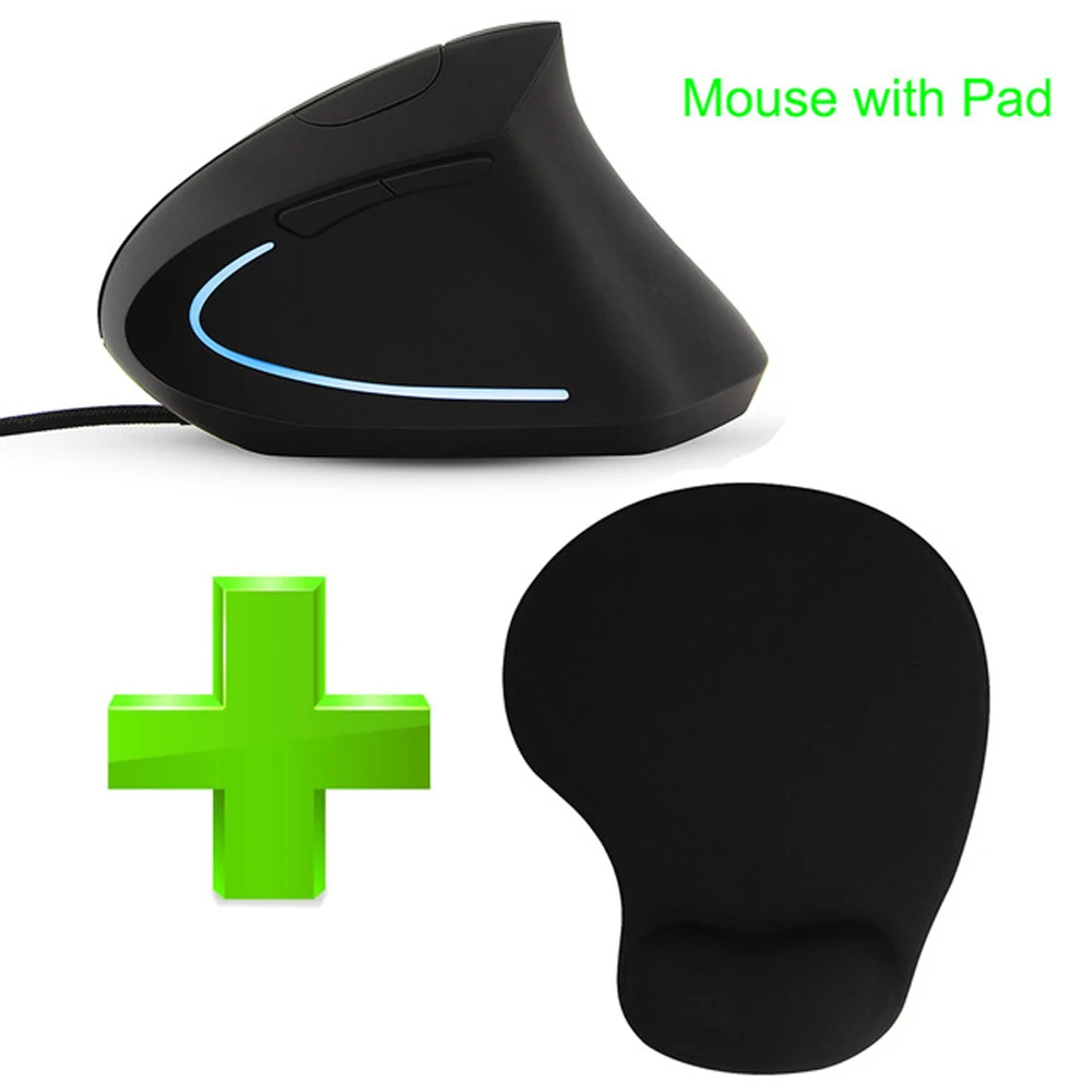 CHYI Проводная эргономичная Вертикальная мышь со светодиодный светильник 3200 dpi оптическая компьютерная мышь USB кабель игровая мышь с ковриком для мыши для геймера - Цвет: Mouse And Pad