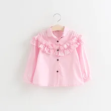 Children’s White Blouse Clothings Lace Cotton Long Sleeves Pink Shirts For Girls Spring Fashion Blouses Top Clothes Shirt 2016