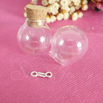 

100pcs---25mm Round shape clear glass wishing bubble bottle & cork & eyehook for DIY Charm necklace accessories
