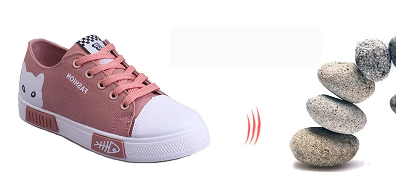 Women Flat Cartoon Canvas Shoes Lace Up Student Board Shoes (4)