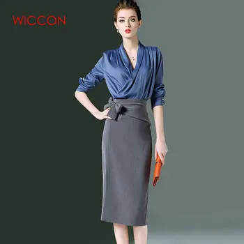 

Women's Sets 2020 New Temperament Tops Slim Suit Two Sets Tide Clothes Antumn Long Sleeve Loose Tops Knee Length V-neck