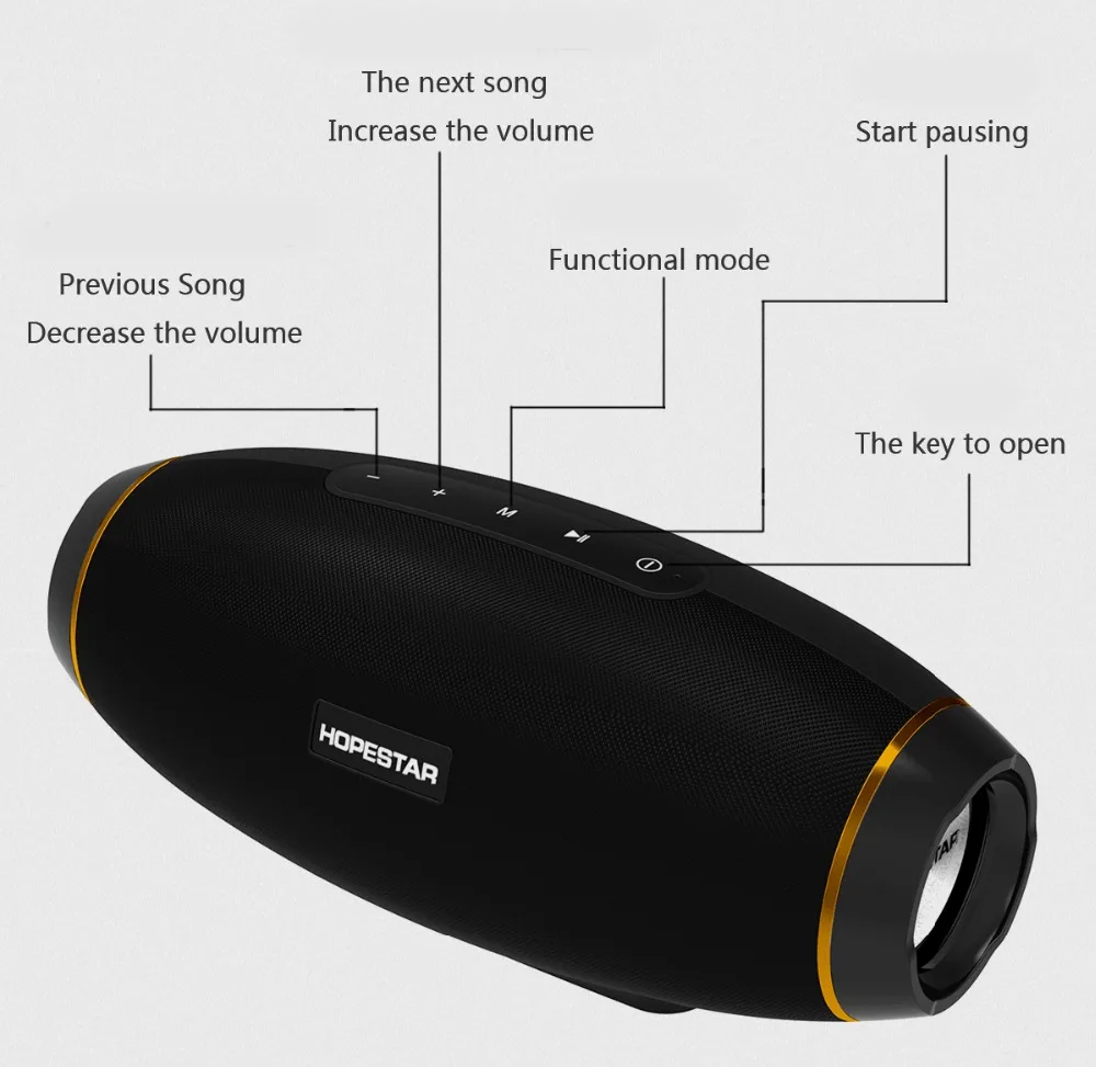 HOPESTAR H20 اللاسلكية مكبر صوت بخاصية البلوتوث قابل للنقل الرجبي في الهواء الطلق باس تأثير مع mic الطاقة تهمة البنك للجوال التلفزيون PC