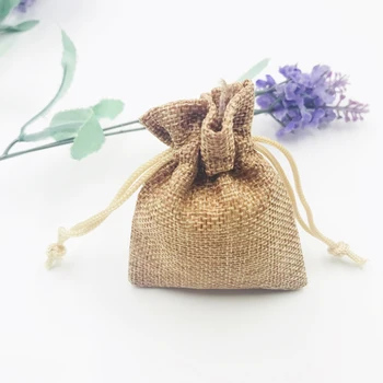 

7x9cm 50pcs/lot Natural Jute Bag Small Fover Line Bag Incense Storage Linen Bag Favor Charm Jewelry Packaging Gift Pouches