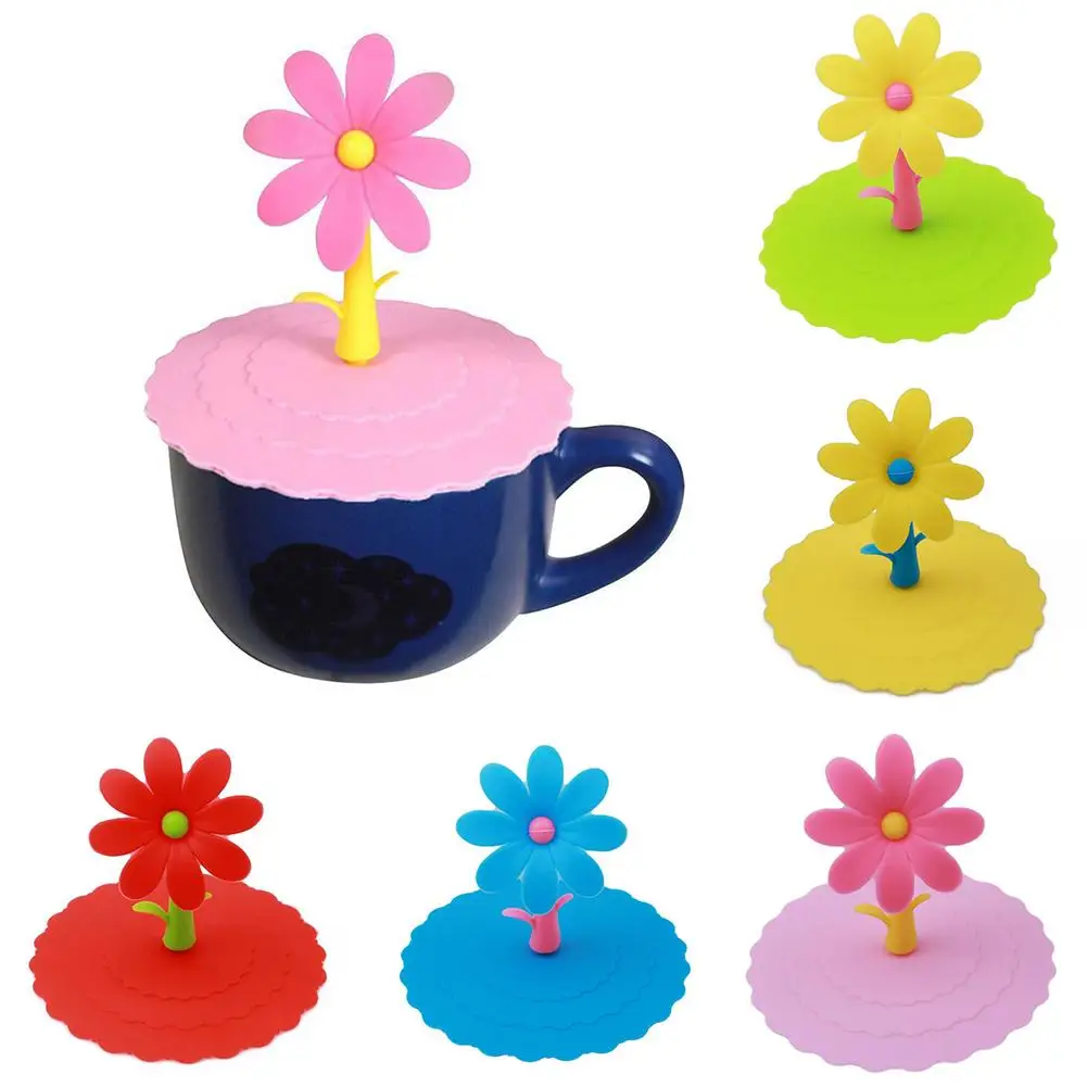 1Pc Silicone Cup Cover Cute Dustproof Reusable Silicone Cartoon Flower Mug Cup Bow Cover Lid Cap Kitchen Tool Cup Lid