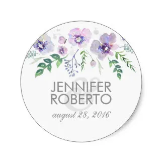 

3.8cm Watercolor Floral Blue Purple Wedding Classic Round Sticker