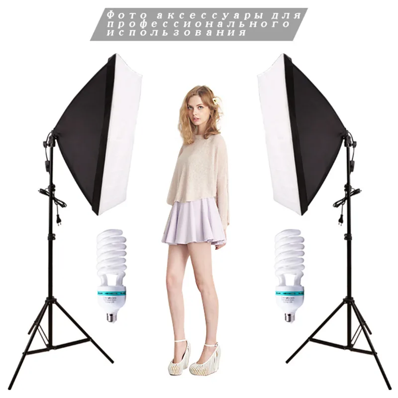 

hot sell Photo Studio set 2 x 135W bulb +2 x Lighting stand +2 x Soft box ship from Russia Photo Studio Kit