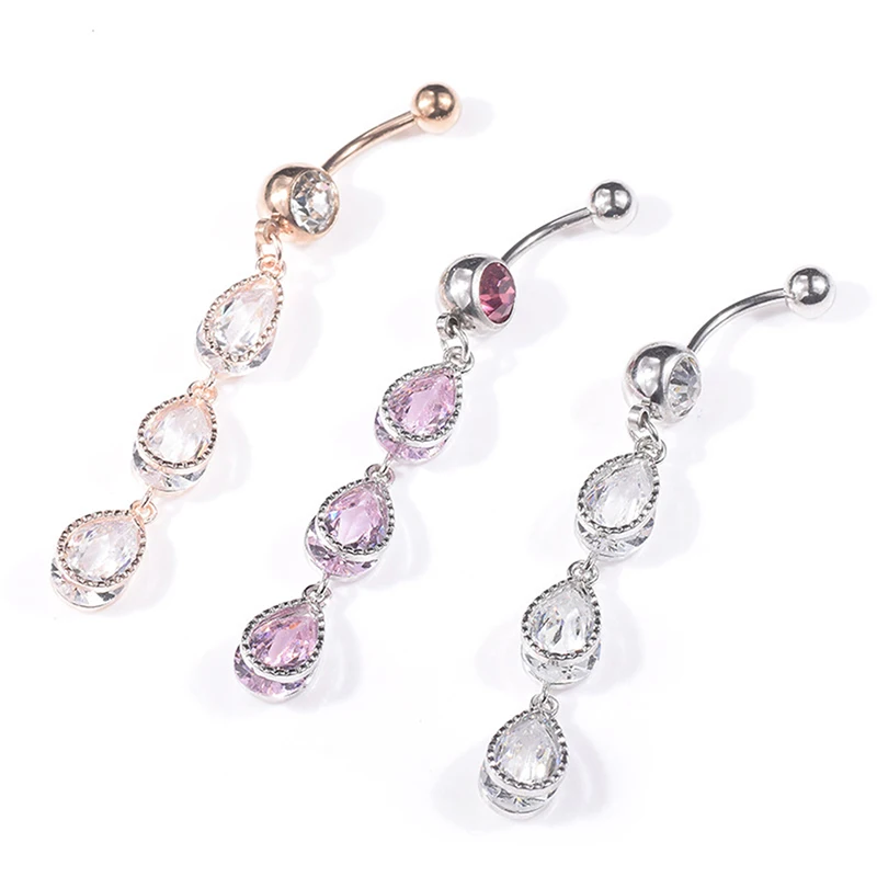 New Fashion Stainless Steel Zircon Drop Body Piercing Dangle Navel Belly Button Bar Barbell Rings Wholesale