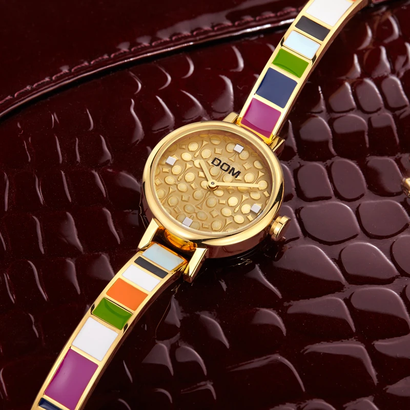 DOM женские часы люксовый бренд кварцевые наручные часы модные повседневные золотые нержавеющая сталь Стиль Водонепроницаемый Relogio Feminino G-1019