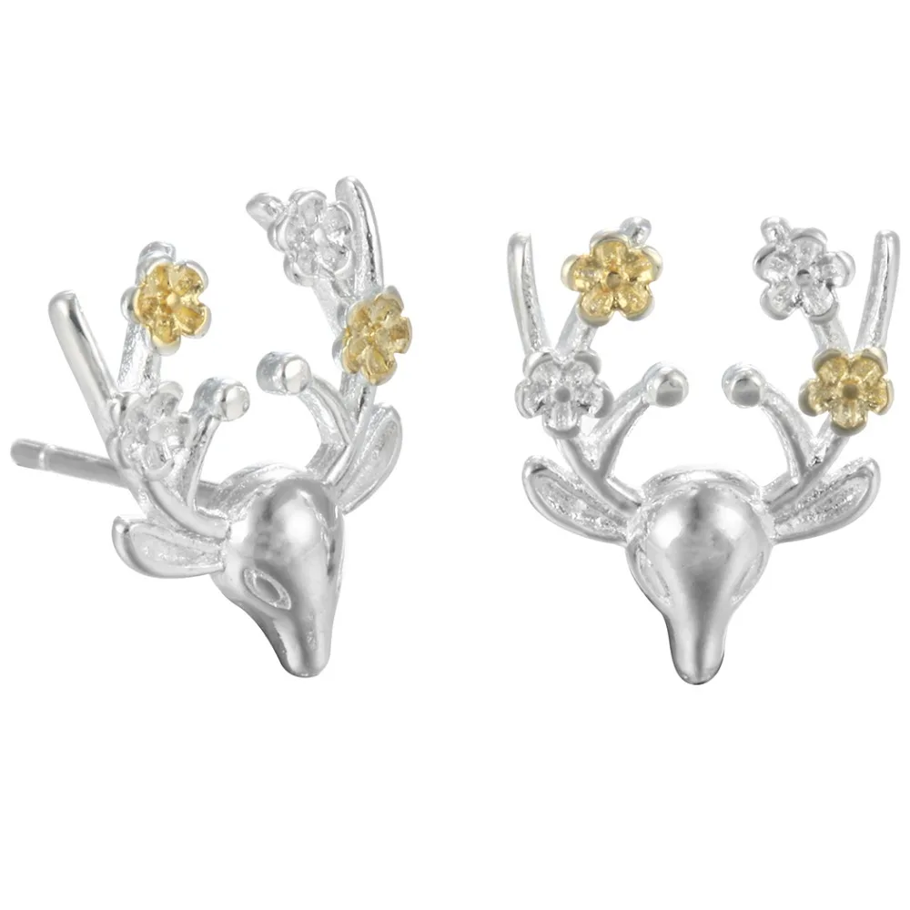 QIAMNI-925-Sterling-Silver-Beautiful-Flower-Deer-Animal-Piercing-Stud-Earrings-Women-Girls-Party-Gift-Christmas
