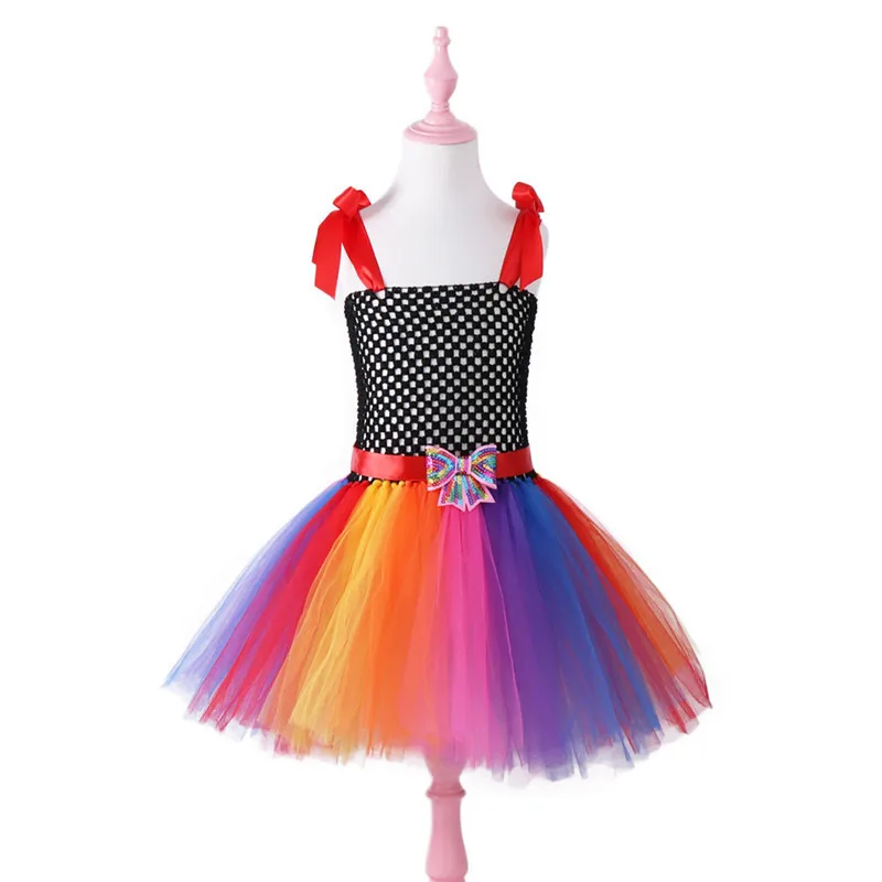 

Full Rainbow Tutu Dress Crochet Baby Tulle Dress with Headband 1st Birthday Dress Newborn Photo Props Candy Land Tutu vestido
