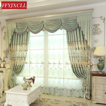 

Chenille Jacquard European Embroidered Curtains Tulle Window For living Room Bedroom Curtains Drapes Flower Pattern