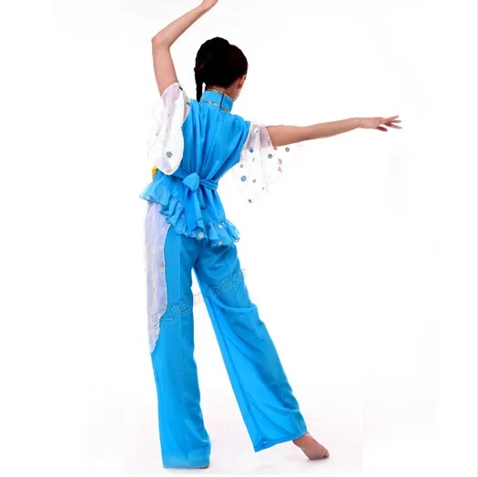 blue Embroidery Chinese Traditional dance costumes square dance yangko fan dance costumes stage performance clothing drum wear