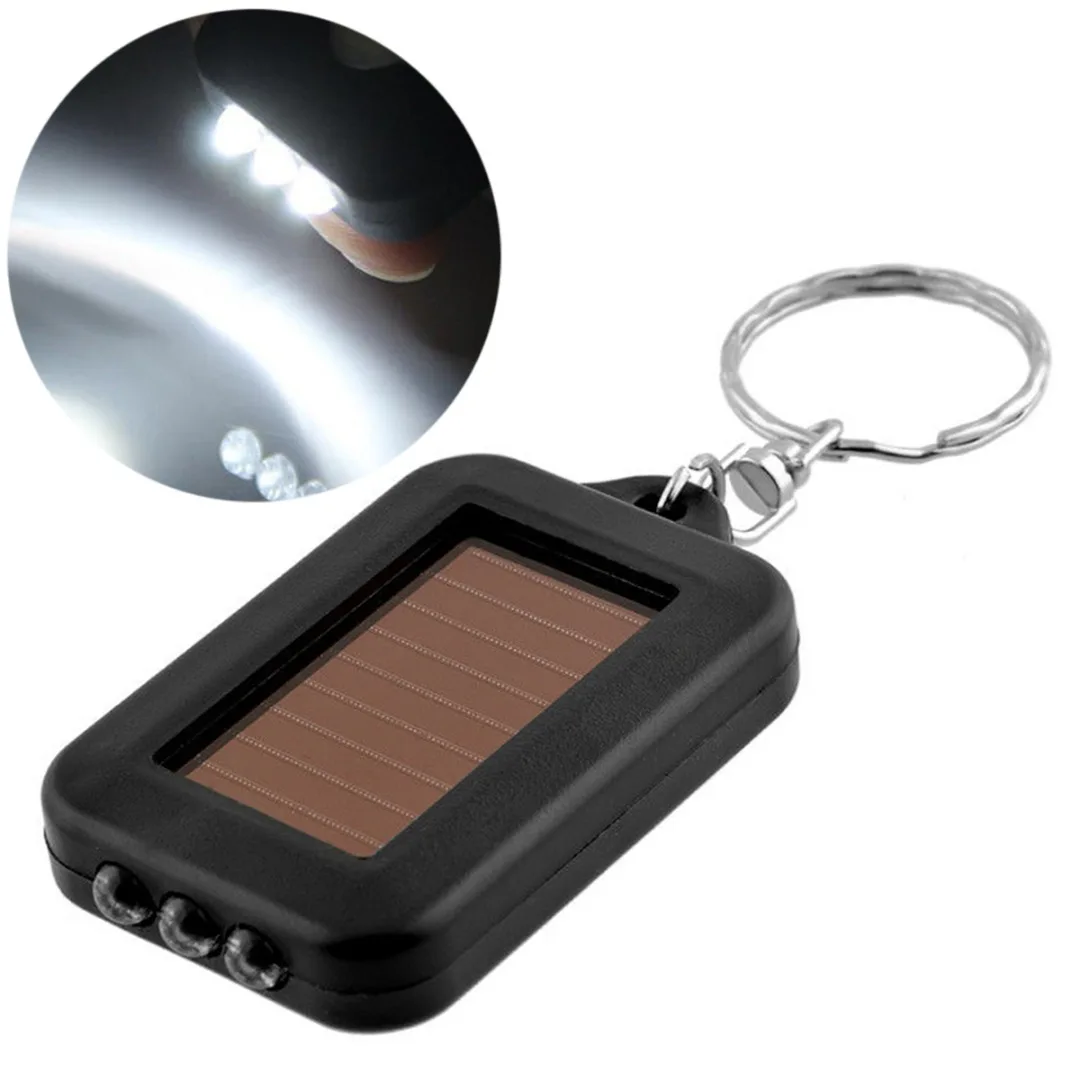 

Mini Portable Solar Power Rechargeable 3 LED Keychain Torch Light Flashlight with Re-chargeable Built-in Battery