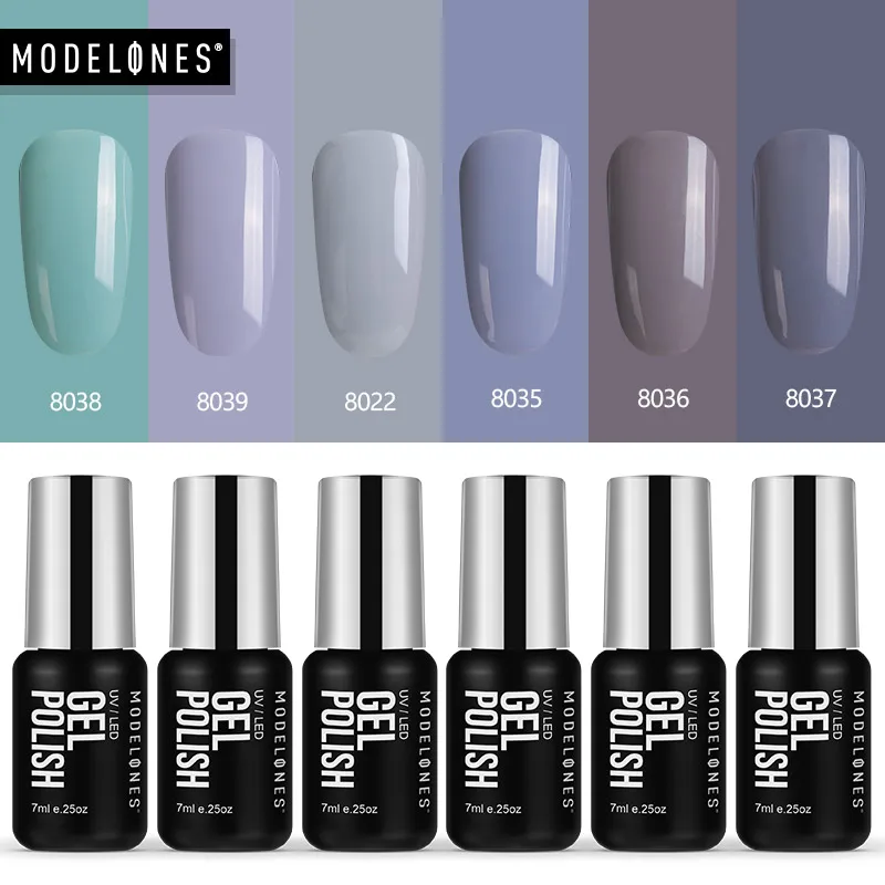 Modelones 6Pcs/Lot Nail Gel Set Grey Color Series UV Gel Polish Soak Off Nail Varnish Kits Semi Per