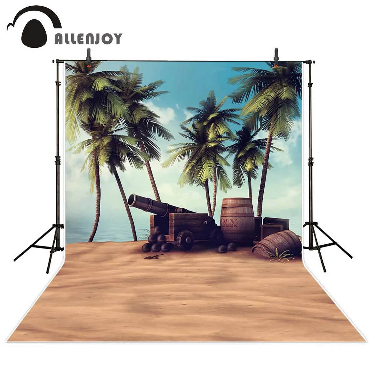 Фон для фотосъемки Allenjoy кокосовые деревья Пляжная пушка деревянная бочка Новый