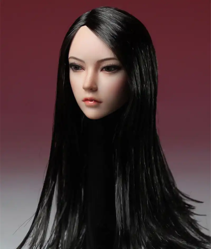 1 6 Asia Female Girl Head Sculpt Brown Curls Black Long Straight