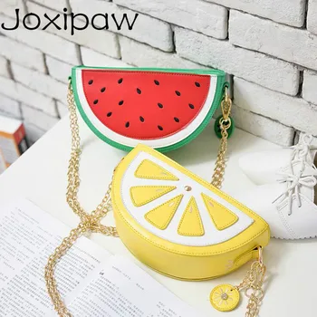 

Sweet girl summer New Female bag Quality PU Leather Women bag Cute Fruit packet Chain Shoulder Messenger bag Orange Watermelon
