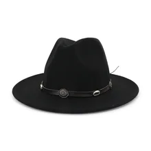 Новая осенне-зимняя женская элегантная шляпа черная искусственная кожа группа для мужчин Войлок Джаз Федора для женщин 13 цветов